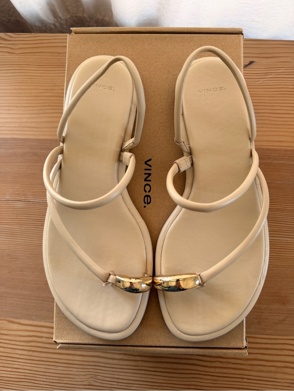 Vince Cream Leather Sling Sandals with Gold Detail